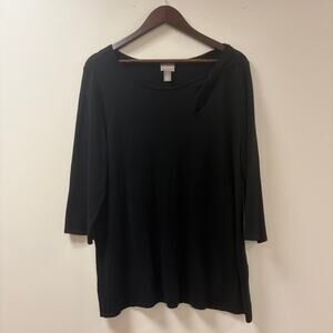 Chico's Black Swing Tunic Asymmetric Keyhole Cutout Minimalist Contempary Size 3